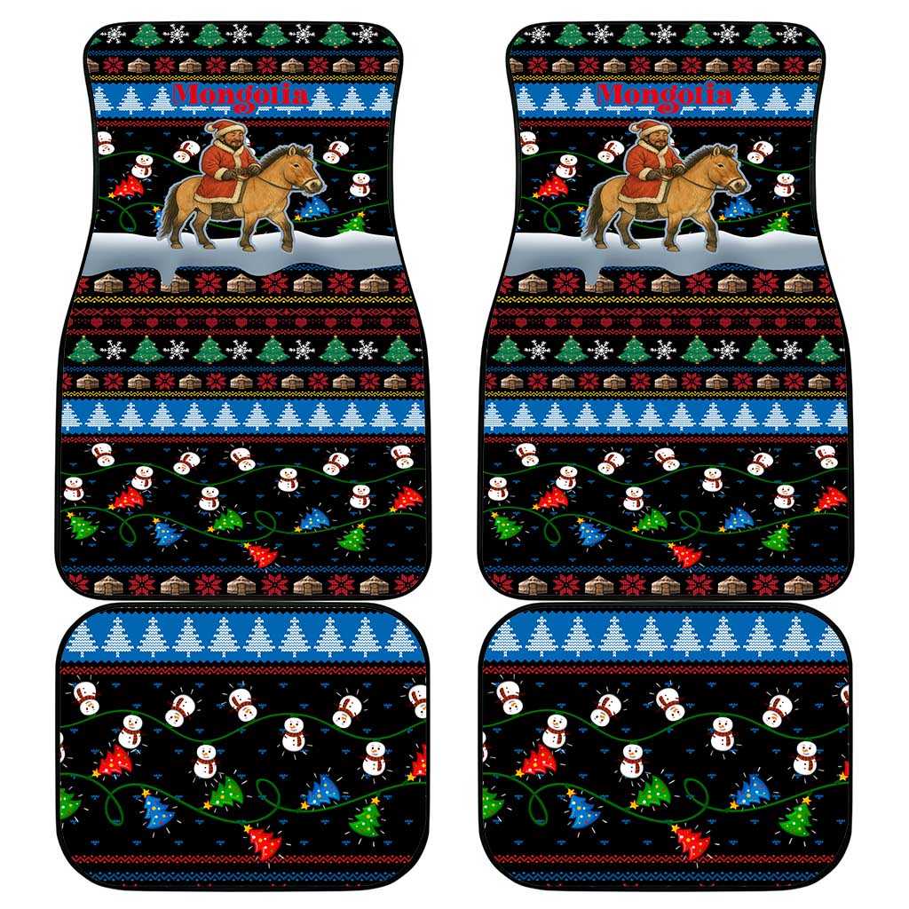 Mongolia Christmas Car Mats with Santa Riding Horse Snowmen Yurts and Winter Holiday - Wonder Print Shop