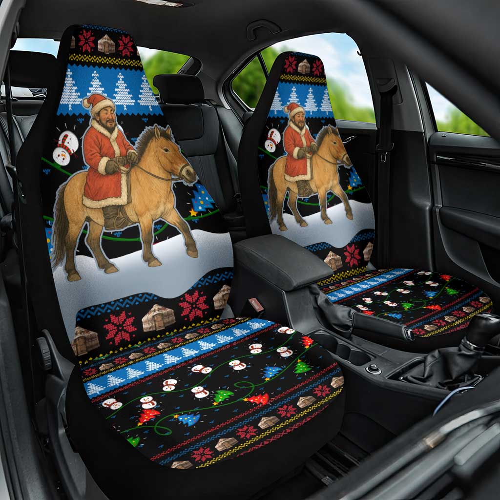 Mongolia Christmas Car Seat Cover with Santa Riding Horse Snowmen Yurts and Winter Holiday - Wonder Print Shop