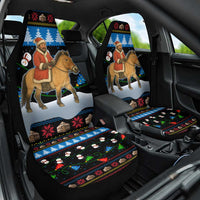 Mongolia Christmas Car Seat Cover with Santa Riding Horse Snowmen Yurts and Winter Holiday - Wonder Print Shop