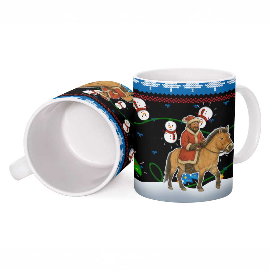 Mongolia Christmas Ceramic Mug with Santa Riding Horse Snowmen Yurts and Winter Holiday - Wonder Print Shop