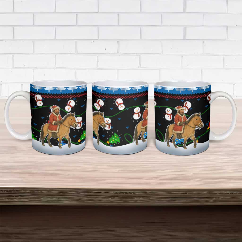 Mongolia Christmas Ceramic Mug with Santa Riding Horse Snowmen Yurts and Winter Holiday - Wonder Print Shop