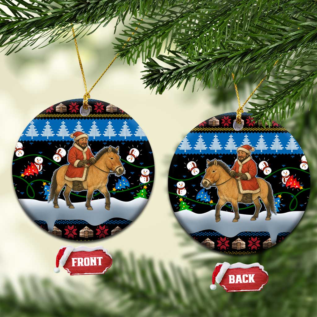 Mongolia Christmas Ceramic Ornament with Santa Riding Horse Snowmen Yurts and Winter Holiday - Wonder Print Shop