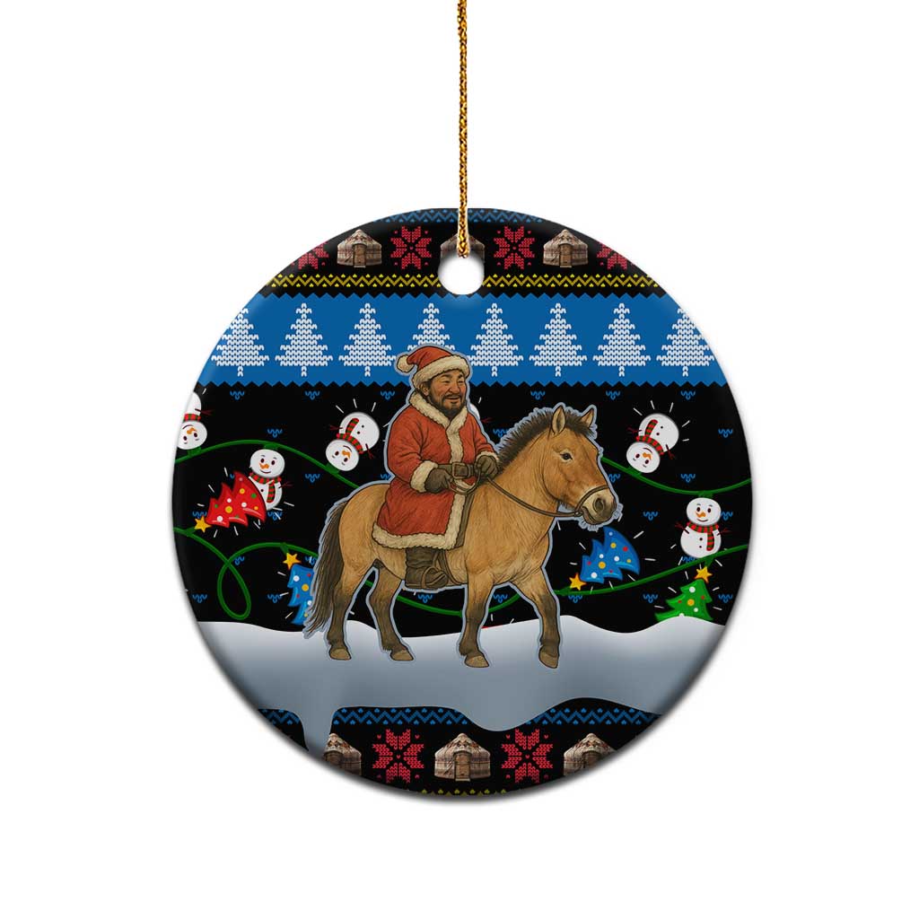 Mongolia Christmas Ceramic Ornament with Santa Riding Horse Snowmen Yurts and Winter Holiday - Wonder Print Shop