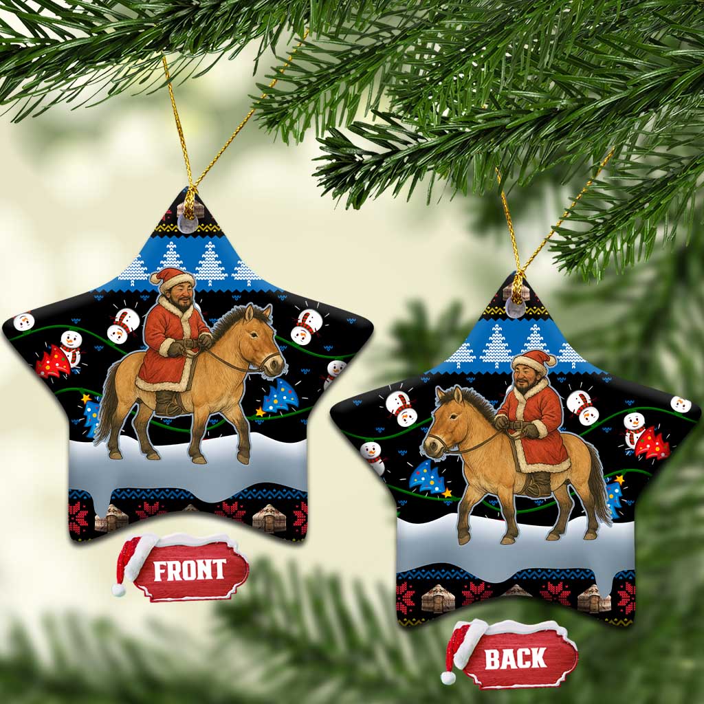 Mongolia Christmas Ceramic Ornament with Santa Riding Horse Snowmen Yurts and Winter Holiday - Wonder Print Shop