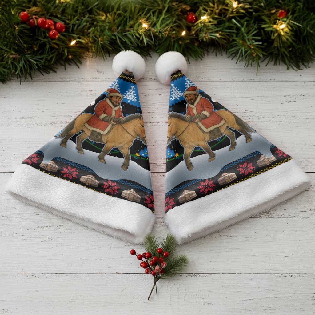 Mongolia Christmas Santa Hat with Santa Riding Horse Snowmen Yurts and Winter Holiday - Wonder Print Shop