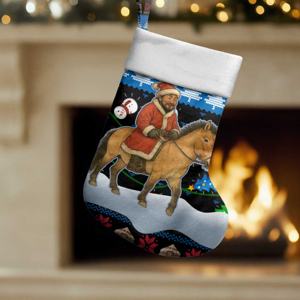 Mongolia Christmas Stocking with Santa Riding Horse Snowmen Yurts and Winter Holiday - Wonder Print Shop