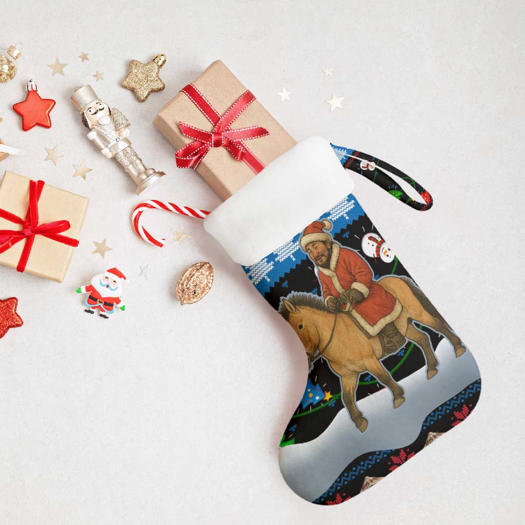 Mongolia Christmas Stocking with Santa Riding Horse Snowmen Yurts and Winter Holiday - Wonder Print Shop