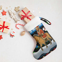 Mongolia Christmas Stocking with Santa Riding Horse Snowmen Yurts and Winter Holiday - Wonder Print Shop