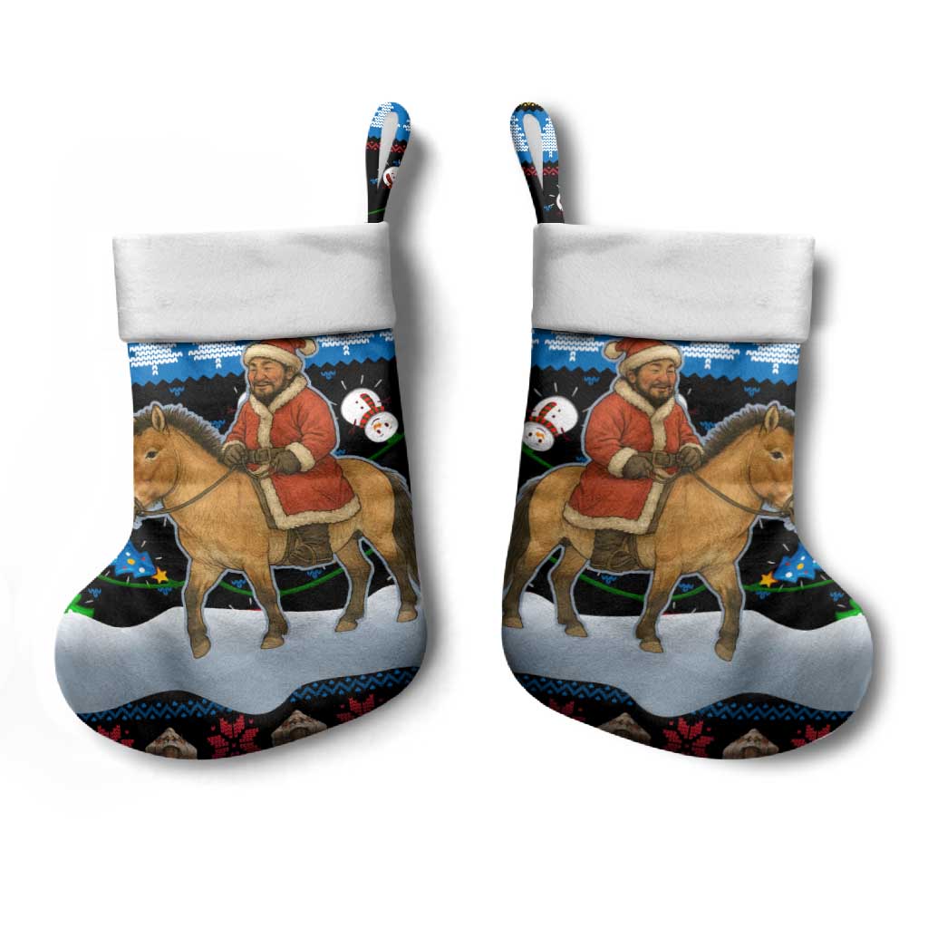 Mongolia Christmas Stocking with Santa Riding Horse Snowmen Yurts and Winter Holiday - Wonder Print Shop
