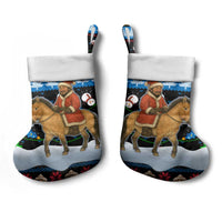 Mongolia Christmas Stocking with Santa Riding Horse Snowmen Yurts and Winter Holiday - Wonder Print Shop