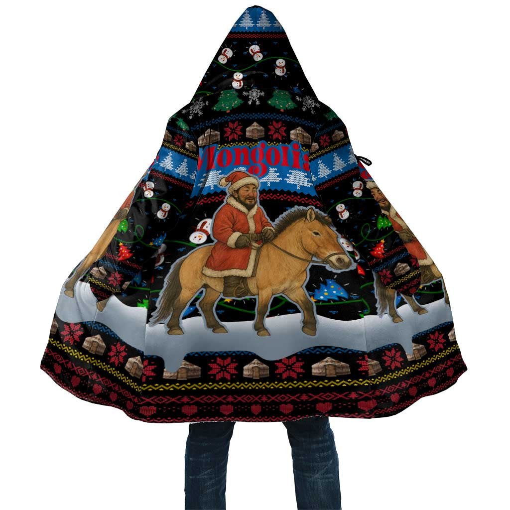 Mongolia Christmas Cloak with Santa Riding Horse Snowmen Yurts and Winter Holiday - Wonder Print Shop