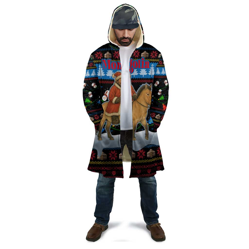 Mongolia Christmas Cloak with Santa Riding Horse Snowmen Yurts and Winter Holiday - Wonder Print Shop
