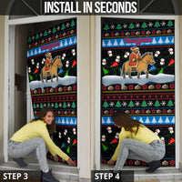 Mongolia Christmas Door Cover with Santa Riding Horse Snowmen Yurts and Winter Holiday - Wonder Print Shop