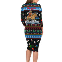 Mongolia Christmas Family Matching Long Sleeve Bodycon Dress and Hawaiian Shirt with Santa Riding Horse Snowmen Yurts and Winter Holiday - Wonder Print Shop