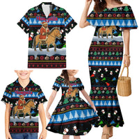 Mongolia Christmas Family Matching Mermaid Dress and Hawaiian Shirt with Santa Riding Horse Snowmen Yurts and Winter Holiday - Wonder Print Shop