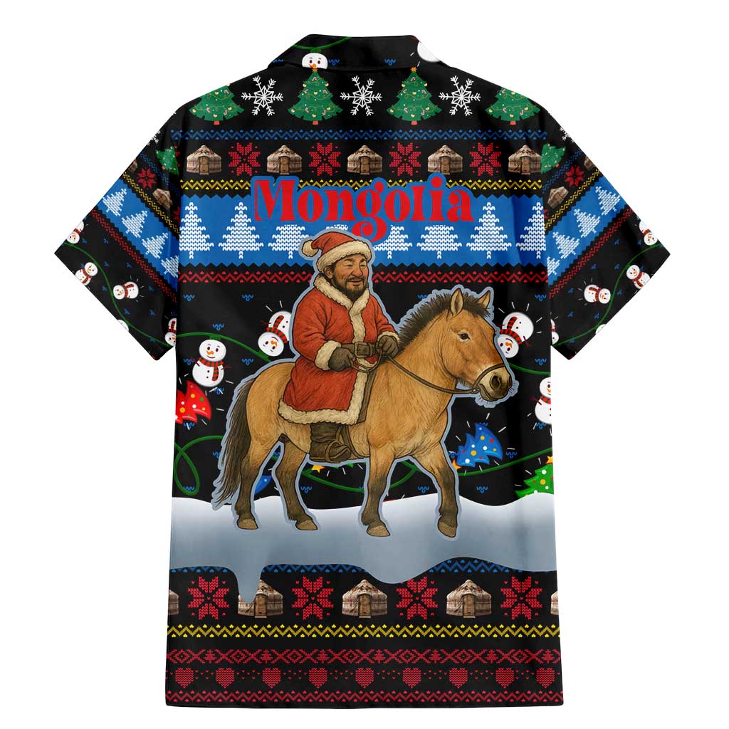 Mongolia Christmas Family Matching Mermaid Dress and Hawaiian Shirt with Santa Riding Horse Snowmen Yurts and Winter Holiday - Wonder Print Shop