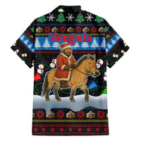 Mongolia Christmas Family Matching Off The Shoulder Long Sleeve Dress and Hawaiian Shirt with Santa Riding Horse Snowmen Yurts and Winter Holiday - Wonder Print Shop