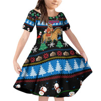 Mongolia Christmas Family Matching Off Shoulder Short Dress and Hawaiian Shirt with Santa Riding Horse Snowmen Yurts and Winter Holiday - Wonder Print Shop