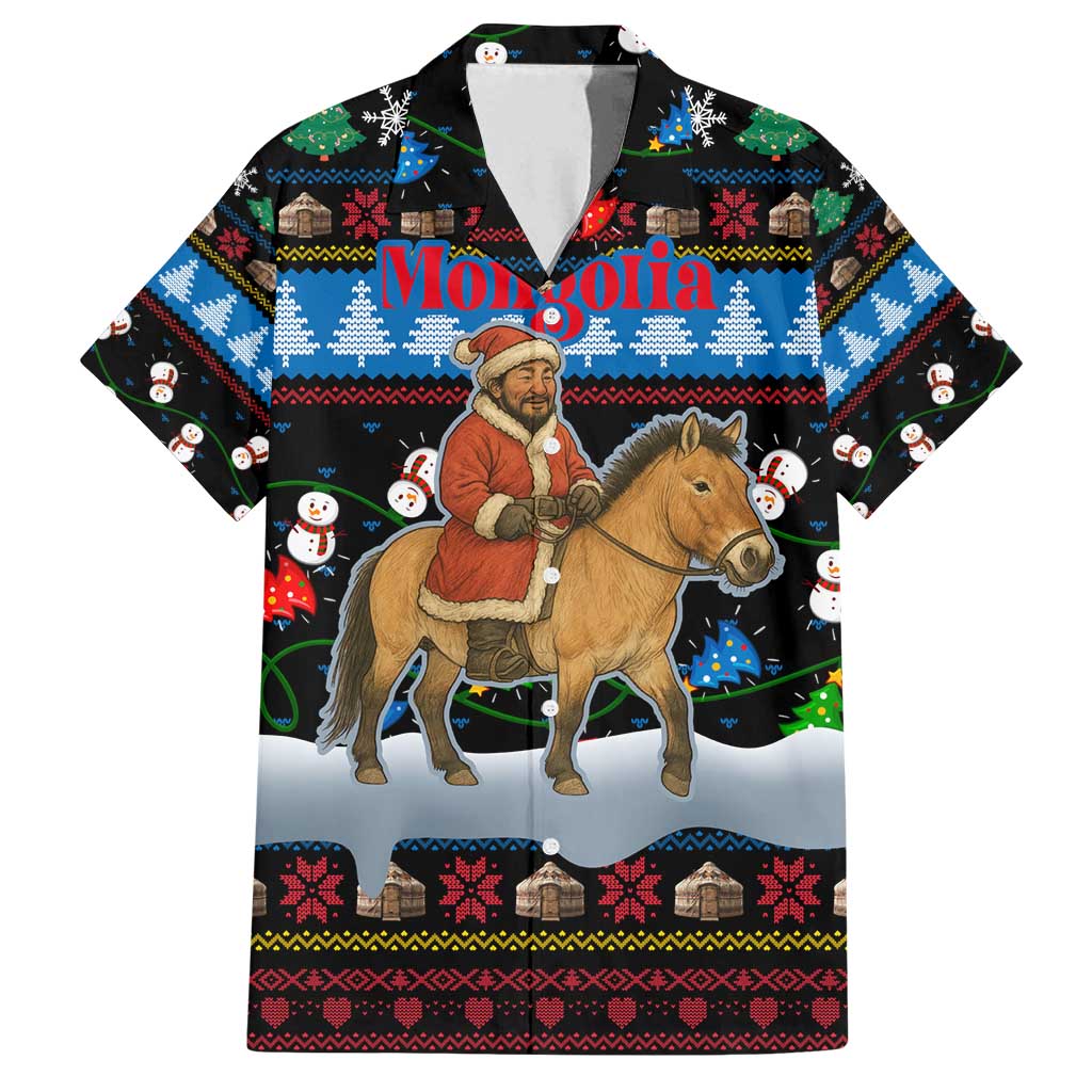 Mongolia Christmas Family Matching Puletasi and Hawaiian Shirt with Santa Riding Horse Snowmen Yurts and Winter Holiday - Wonder Print Shop