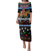 Mongolia Christmas Family Matching Puletasi and Hawaiian Shirt with Santa Riding Horse Snowmen Yurts and Winter Holiday - Wonder Print Shop