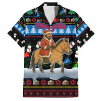 Mongolia Christmas Family Matching Short Sleeve Bodycon Dress and Hawaiian Shirt with Santa Riding Horse Snowmen Yurts and Winter Holiday - Wonder Print Shop