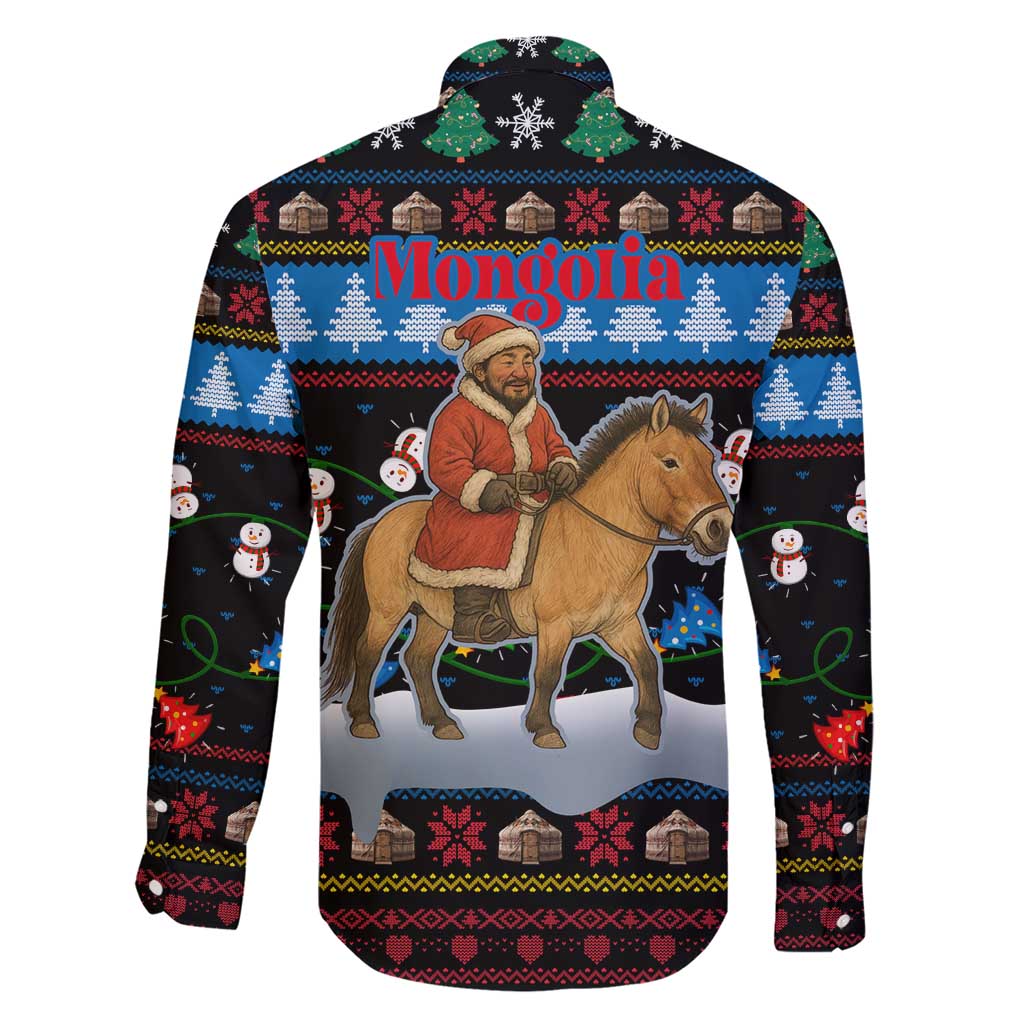 Mongolia Christmas Family Matching Short Sleeve Bodycon Dress and Hawaiian Shirt with Santa Riding Horse Snowmen Yurts and Winter Holiday - Wonder Print Shop