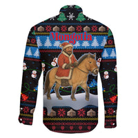 Mongolia Christmas Family Matching Short Sleeve Bodycon Dress and Hawaiian Shirt with Santa Riding Horse Snowmen Yurts and Winter Holiday - Wonder Print Shop