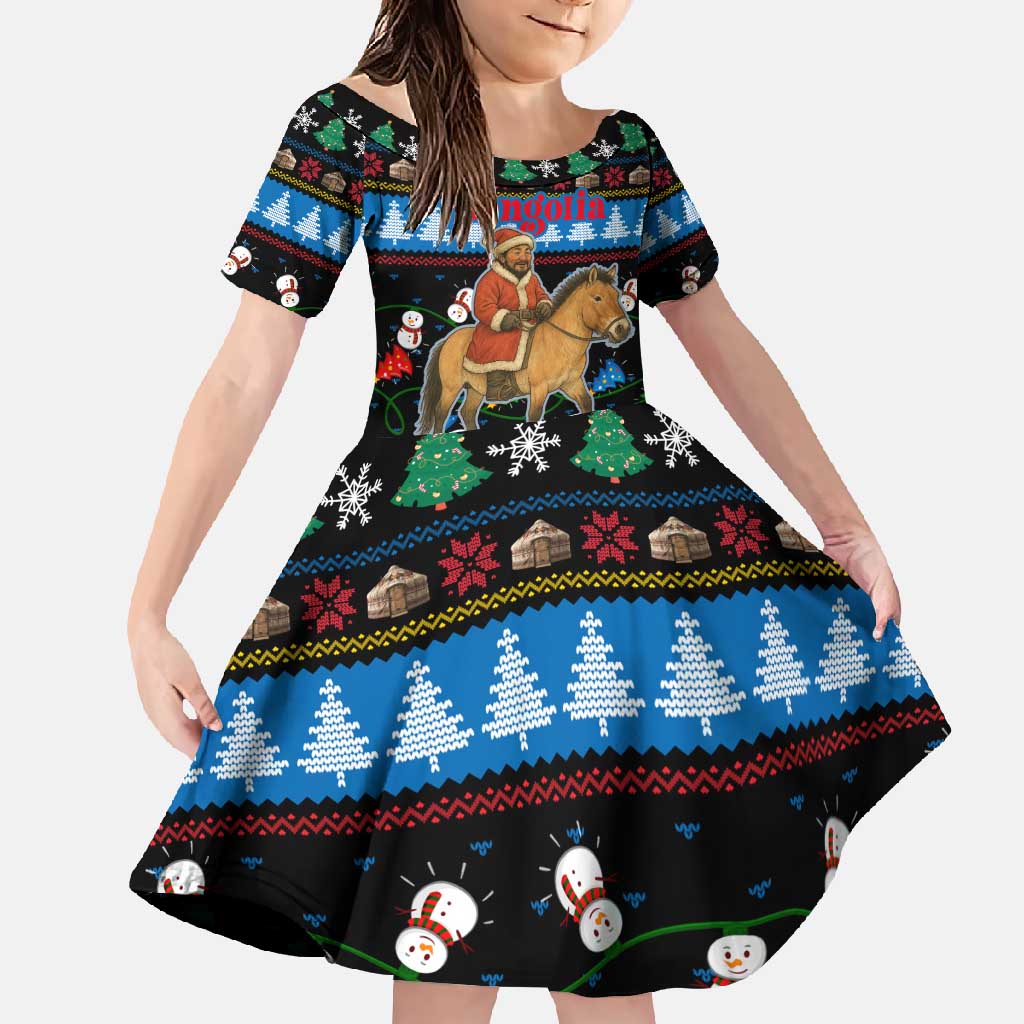 Mongolia Christmas Family Matching Summer Maxi Dress and Hawaiian Shirt with Santa Riding Horse Snowmen Yurts and Winter Holiday - Wonder Print Shop