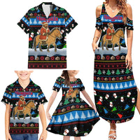 Mongolia Christmas Family Matching Summer Maxi Dress and Hawaiian Shirt with Santa Riding Horse Snowmen Yurts and Winter Holiday - Wonder Print Shop