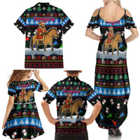 Mongolia Christmas Family Matching Summer Maxi Dress and Hawaiian Shirt with Santa Riding Horse Snowmen Yurts and Winter Holiday - Wonder Print Shop