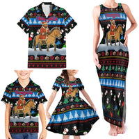 Mongolia Christmas Family Matching Tank Maxi Dress and Hawaiian Shirt with Santa Riding Horse Snowmen Yurts and Winter Holiday - Wonder Print Shop