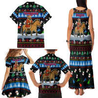 Mongolia Christmas Family Matching Tank Maxi Dress and Hawaiian Shirt with Santa Riding Horse Snowmen Yurts and Winter Holiday - Wonder Print Shop