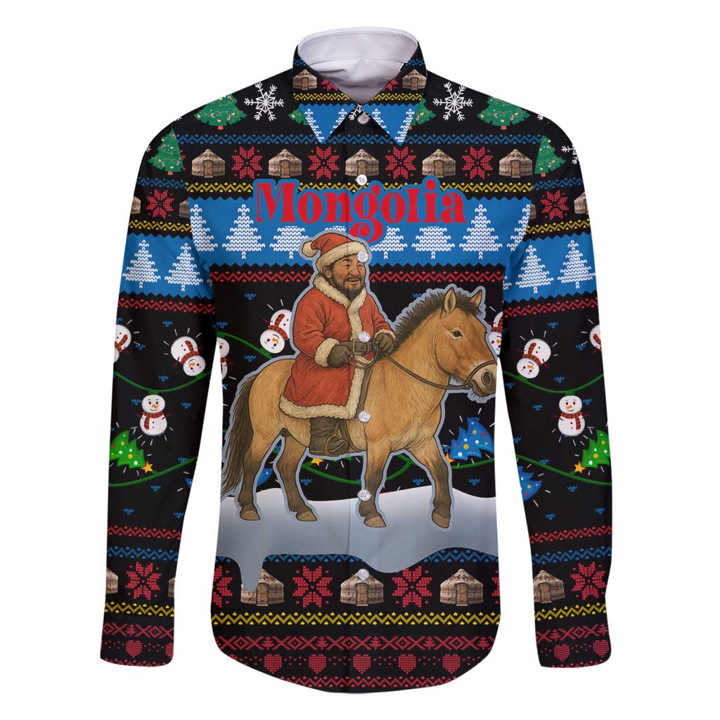 Mongolia Christmas Family Matching Tank Maxi Dress and Hawaiian Shirt with Santa Riding Horse Snowmen Yurts and Winter Holiday - Wonder Print Shop