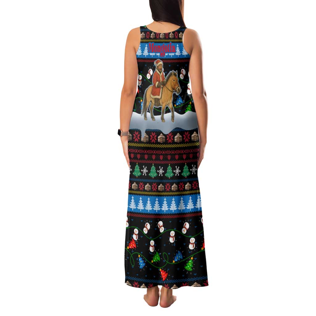 Mongolia Christmas Family Matching Tank Maxi Dress and Hawaiian Shirt with Santa Riding Horse Snowmen Yurts and Winter Holiday - Wonder Print Shop