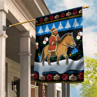 Mongolia Christmas Garden Flag with Santa Riding Horse Snowmen Yurts and Winter Holiday - Wonder Print Shop