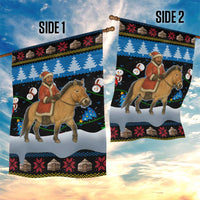 Mongolia Christmas Garden Flag with Santa Riding Horse Snowmen Yurts and Winter Holiday - Wonder Print Shop