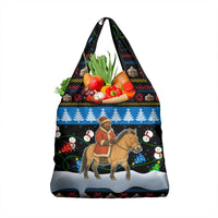 Mongolia Christmas Grocery Bag with Santa Riding Horse Snowmen Yurts and Winter Holiday - Wonder Print Shop
