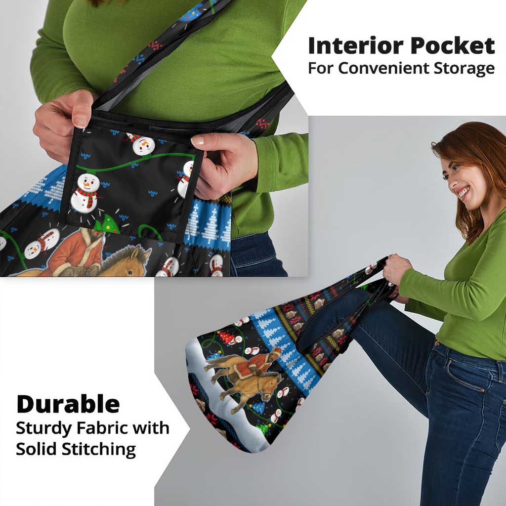 Mongolia Christmas Grocery Bag with Santa Riding Horse Snowmen Yurts and Winter Holiday - Wonder Print Shop