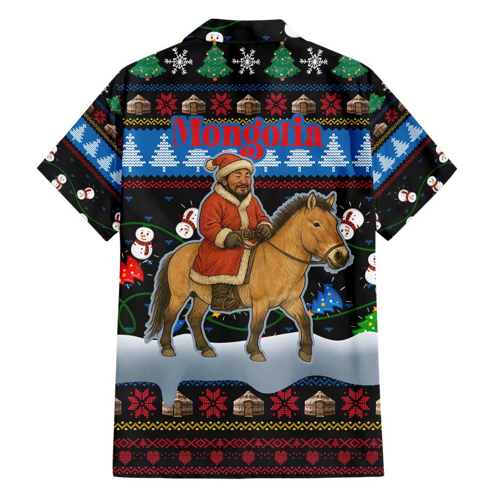 Mongolia Christmas Hawaiian Shirt with Santa Riding Horse Snowmen Yurts and Winter Holiday - Wonder Print Shop