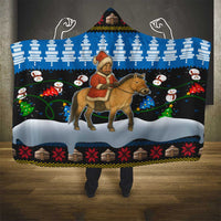 Mongolia Christmas Hooded Blanket with Santa Riding Horse Snowmen Yurts and Winter Holiday - Wonder Print Shop