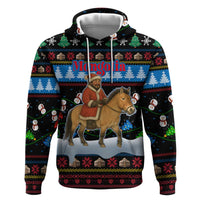 Mongolia Christmas Hoodie with Santa Riding Horse Snowmen Yurts and Winter Holiday - Wonder Print Shop