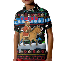 Mongolia Christmas Kid Polo Shirt with Santa Riding Horse Snowmen Yurts and Winter Holiday - Wonder Print Shop