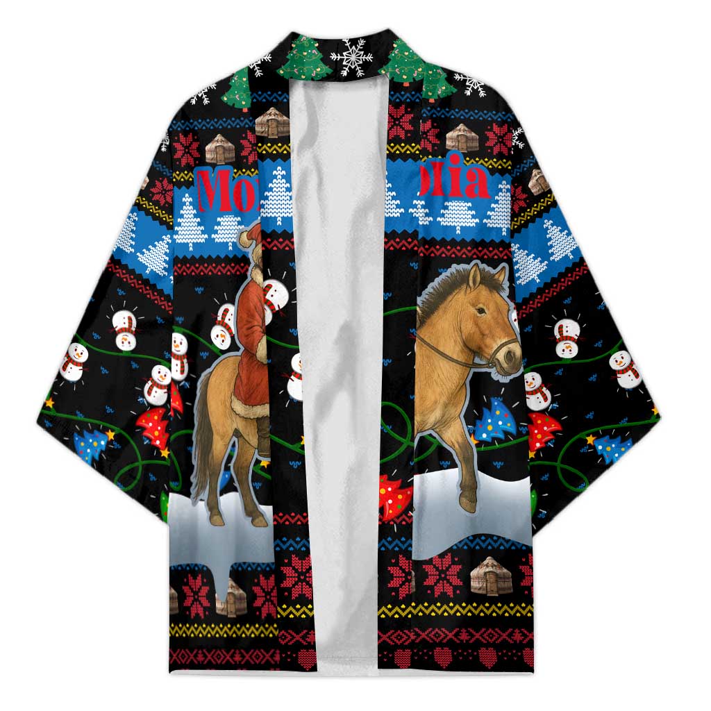 Mongolia Christmas Kimono with Santa Riding Horse Snowmen Yurts and Winter Holiday - Wonder Print Shop