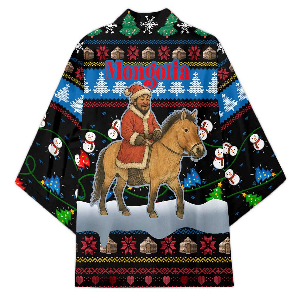 Mongolia Christmas Kimono with Santa Riding Horse Snowmen Yurts and Winter Holiday - Wonder Print Shop