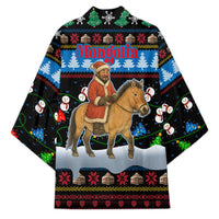 Mongolia Christmas Kimono with Santa Riding Horse Snowmen Yurts and Winter Holiday - Wonder Print Shop