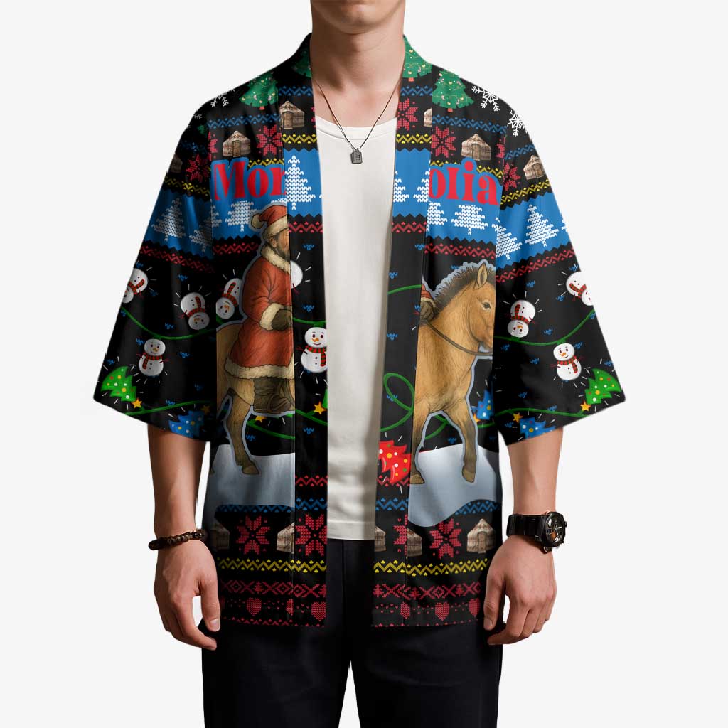 Mongolia Christmas Kimono with Santa Riding Horse Snowmen Yurts and Winter Holiday - Wonder Print Shop