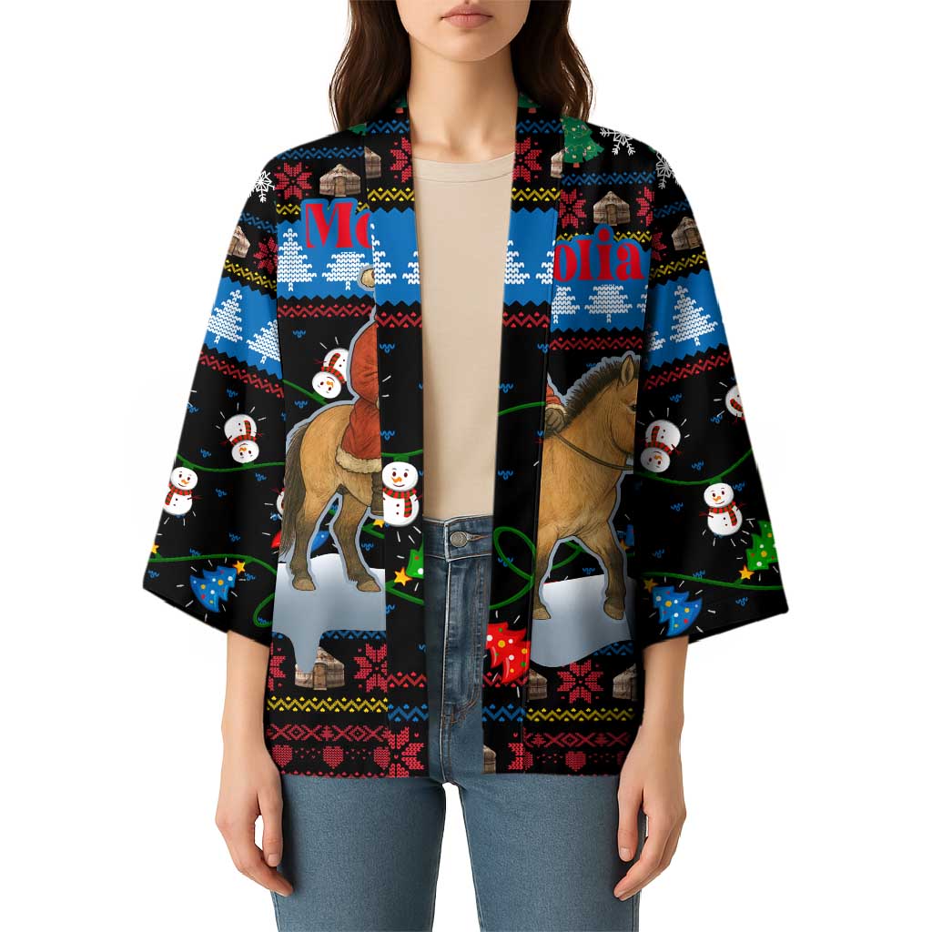 Mongolia Christmas Kimono with Santa Riding Horse Snowmen Yurts and Winter Holiday - Wonder Print Shop