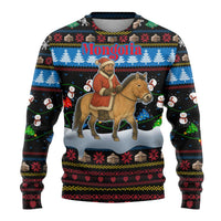 Mongolia Christmas Ugly Christmas Sweater with Santa Riding Horse Snowmen Yurts and Winter Holiday - Wonder Print Shop