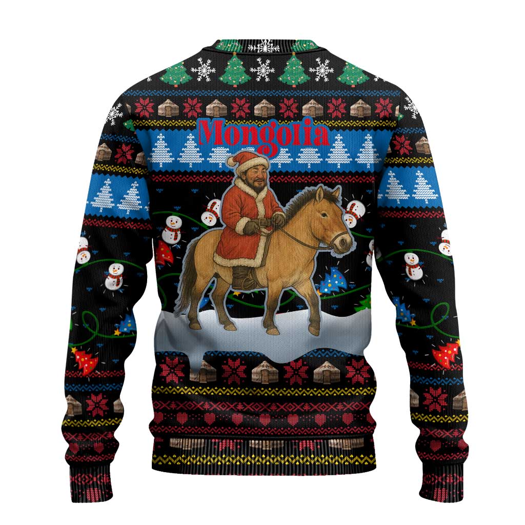 Mongolia Christmas Ugly Christmas Sweater with Santa Riding Horse Snowmen Yurts and Winter Holiday - Wonder Print Shop