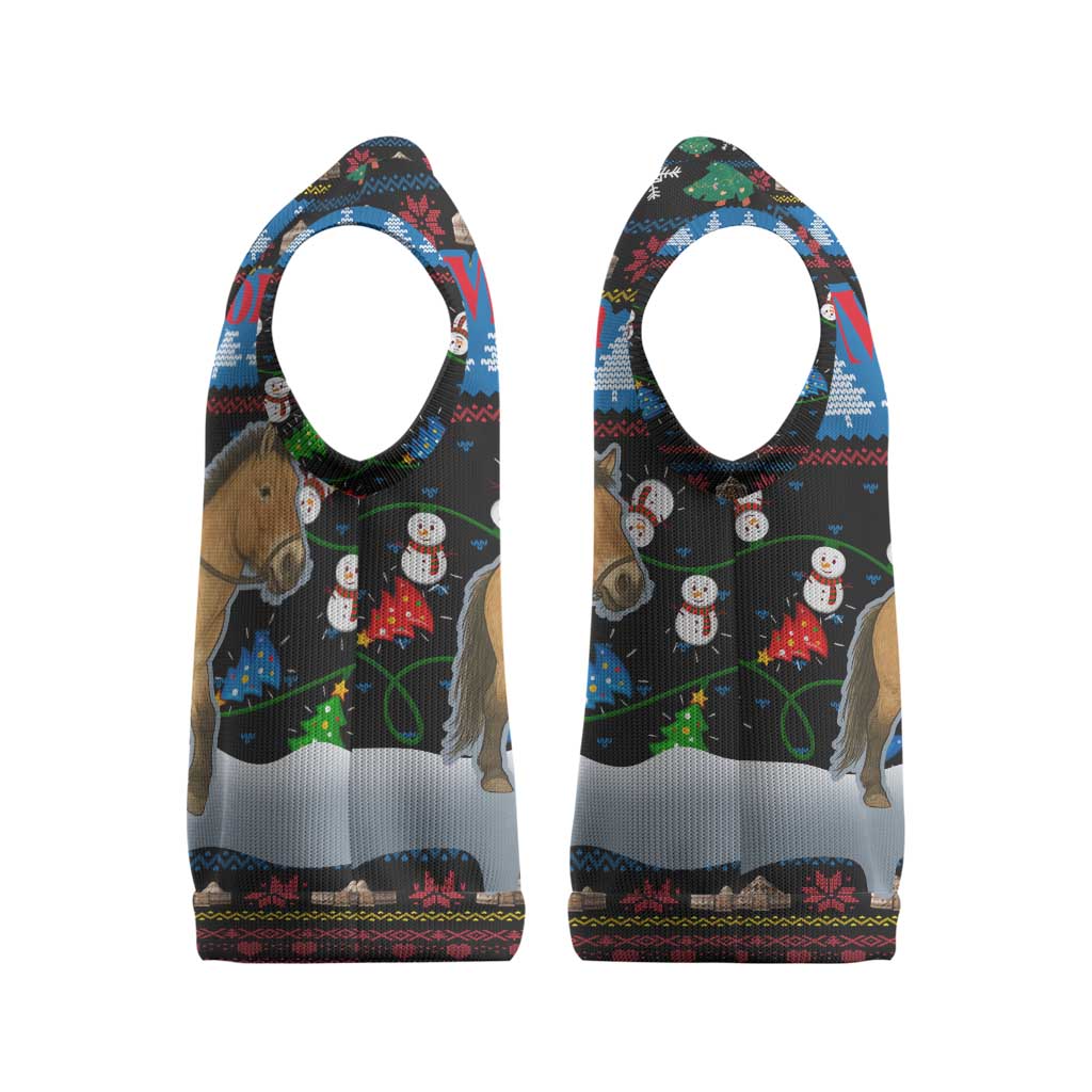 Mongolia Christmas Knitted V-Neck Vest with Santa Riding Horse Snowmen Yurts and Winter Holiday - Wonder Print Shop